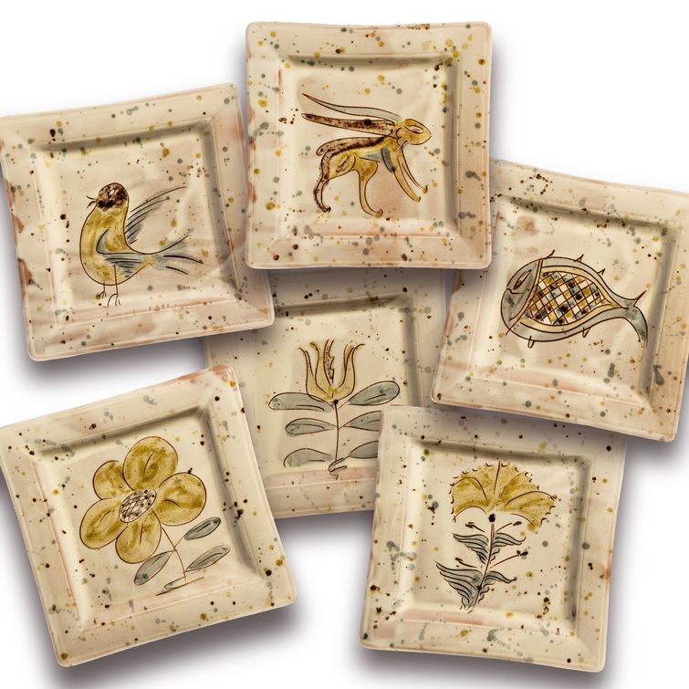 Service 6 Assiettes carrées décorées